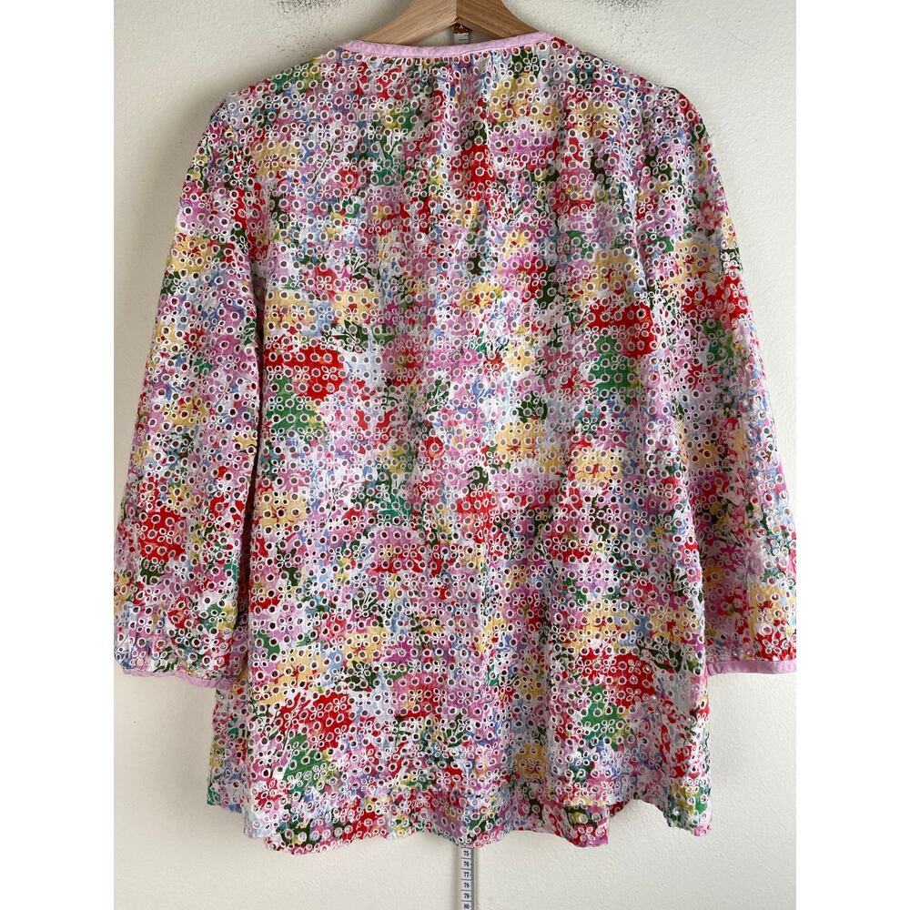 Joules Floral Eyelet Cotton Blouse White Pink Tassel Tie Size 12 - Picture 8 of 12